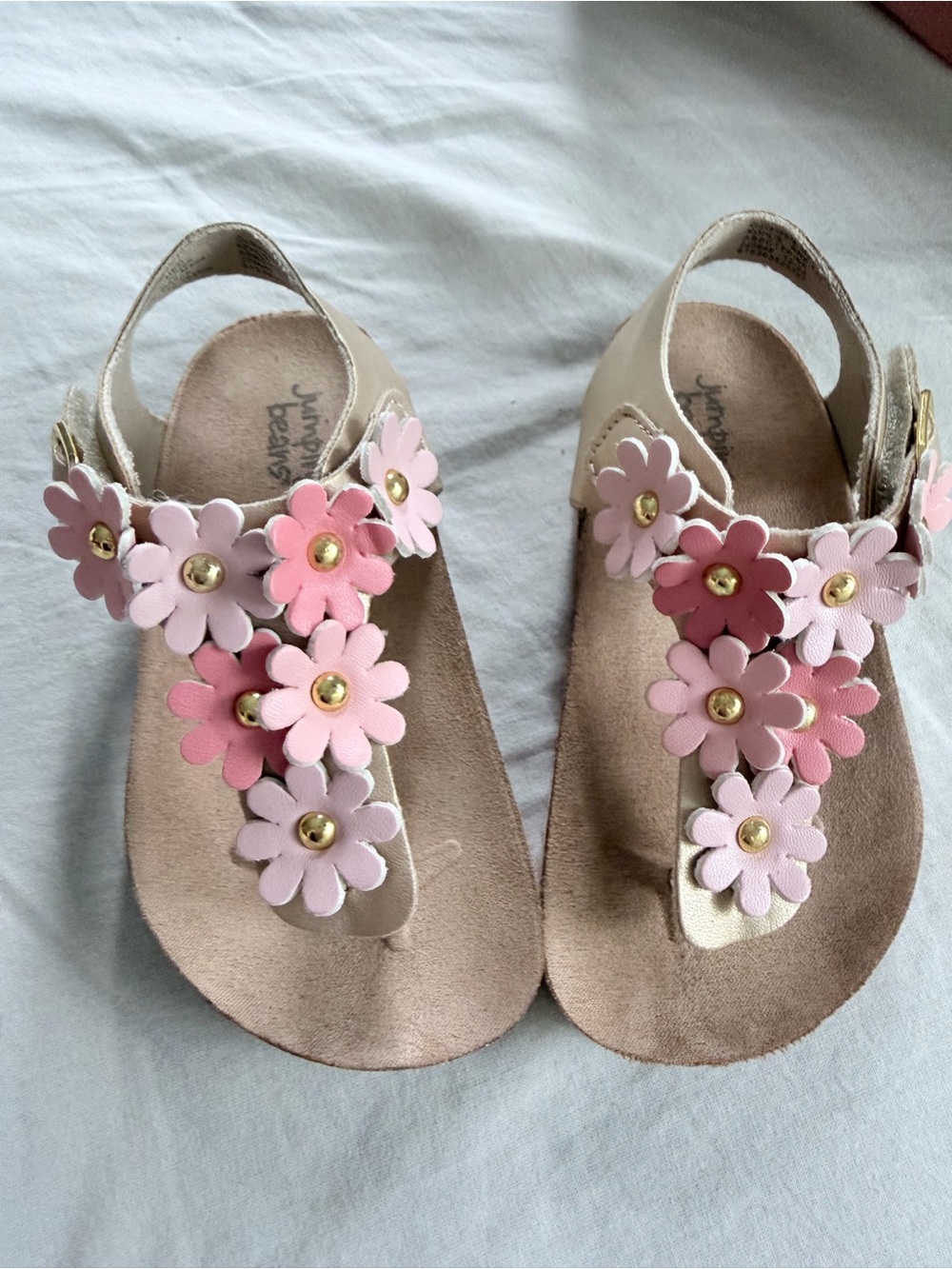 Kids size 7 Floral T-Strap Sandals - Pink & Blush